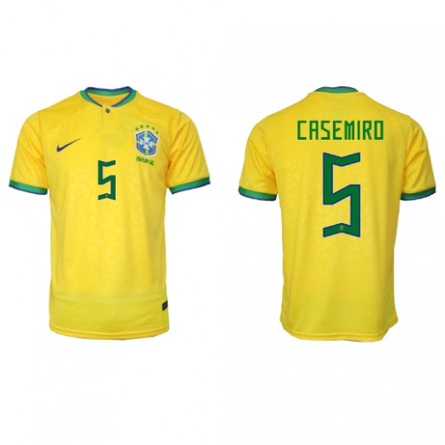 Brazil Casemiro #5 Replica Home Shirt World Cup 2022 Short Sleeve